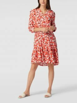 FREE/QUENT Knielanges Kleid Mit Floralem Allover-Muster - Rot
