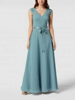 Swing Kurzärmeliges Abendkleid Mit Floralen Stickereien - Bleu