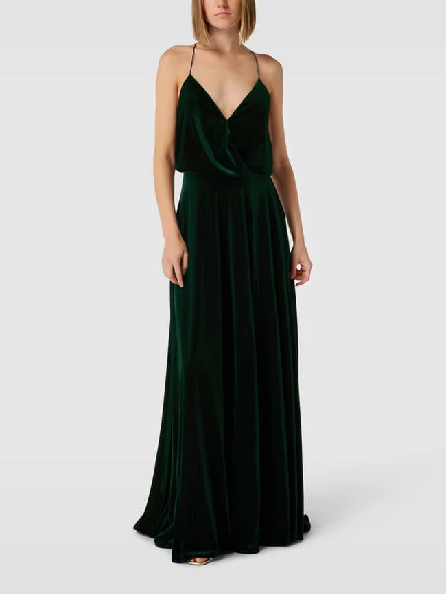 Unique Abendkleid Mit Gekreuzten Spaghettiträgern - Dunkelgrün 1 Unique Abendkleid Mit Gekreuzten Spaghettiträgern - Dunkelgrün