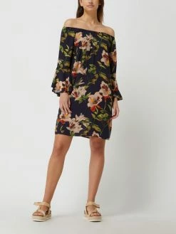 Apricot Off-Shoulder-Kleid Mit Floralem Muster - Marineblau