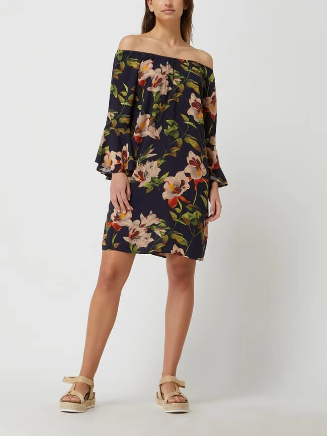 Apricot Off-Shoulder-Kleid Mit Floralem Muster - Marineblau 1 Apricot Off-Shoulder-Kleid Mit Floralem Muster - Marineblau