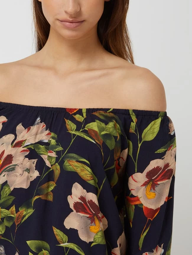Apricot Off-Shoulder-Kleid Mit Floralem Muster - Marineblau 3 Apricot Off-Shoulder-Kleid Mit Floralem Muster - Marineblau – Bild 3