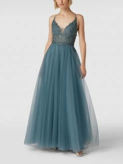 Vila-shop 38 Mascara Abendkleid Mit Ziersteinbesatz - Rauchblau