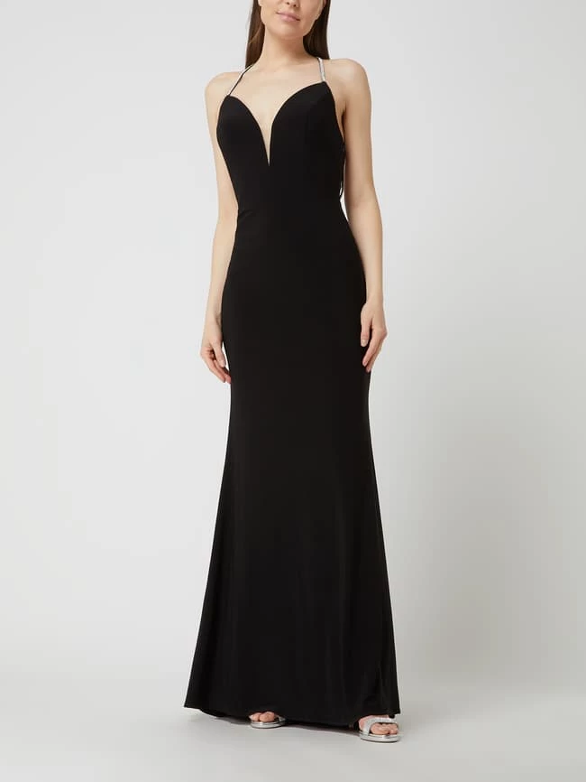 Luxuar Abendkleid Mit Strasssteinen - Schwarz 1 Luxuar Abendkleid Mit Strasssteinen - Schwarz