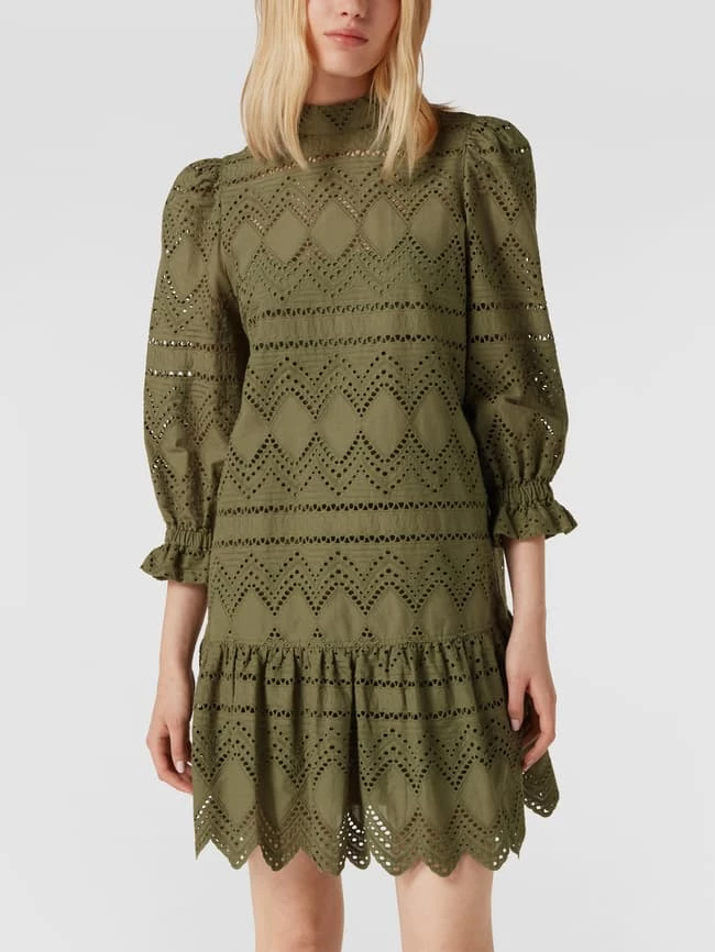 HUGO Minikleid Mit Lochstickerei - Khaki 4 HUGO Minikleid Mit Lochstickerei - Khaki – Bild 4