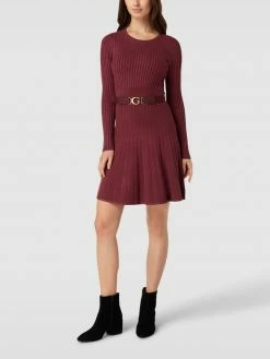 Guess Knielanges Kleid In Ripp-Optik - Dunkelrot