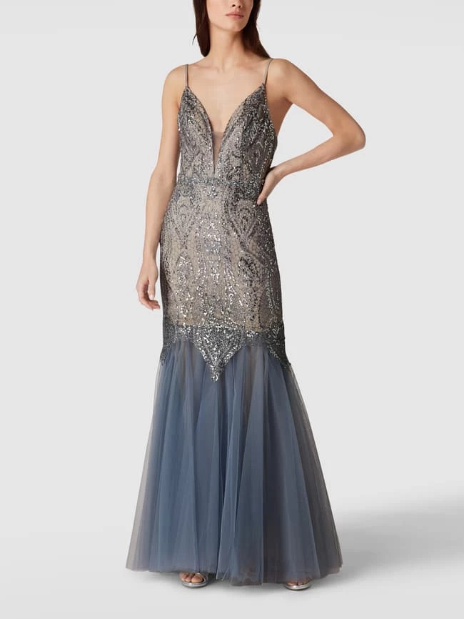 Mascara Abendkleid Mit Pailettenbesatz - Bleu 1 Mascara Abendkleid Mit Pailettenbesatz - Bleu