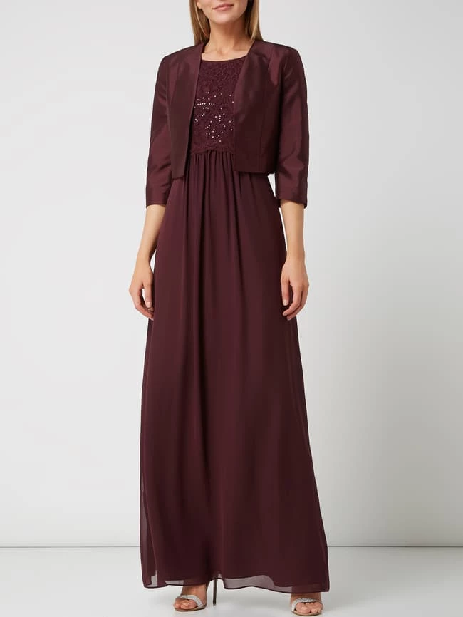 Jake*s Cocktail Abendkleid Mit Oberteil Aus Floraler Spitze - Aubergine 1 Jake*s Cocktail Abendkleid Mit Oberteil Aus Floraler Spitze - Aubergine