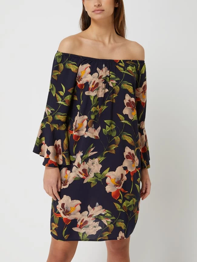 Apricot Off-Shoulder-Kleid Mit Floralem Muster - Marineblau 4 Apricot Off-Shoulder-Kleid Mit Floralem Muster - Marineblau – Bild 4