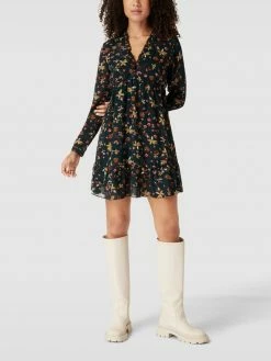 Apricot Minikleid Mit Floralem Allover-Muster - Smaragdgrün